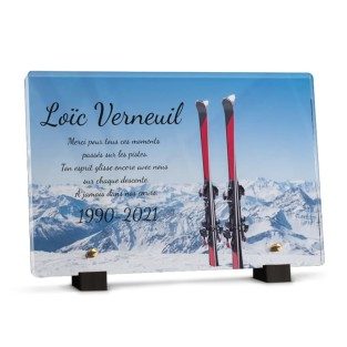 Plaque funéraire ski avec texte