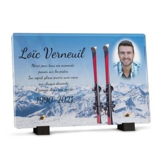 Plaque funéraire ski avec photo