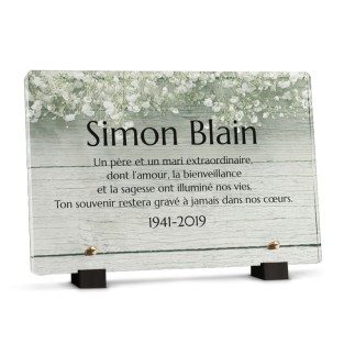 Plaque funéraire fleurs avec texte