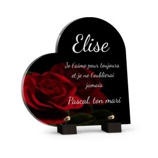 Plaque funéraire Coeur rose rouge avec texte