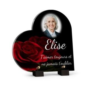 Plaque funéraire Coeur rose rouge avec photo