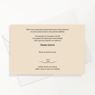 Carte de remerciements funéraire coeur