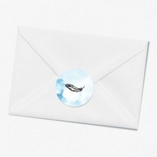 Stickers décès personnalisé bleu plume