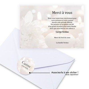 Carte de remerciements funéraire bougies