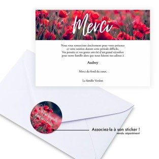 Carte de remerciements décès coquelicot