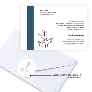 Carte de remerciements funéraire religieuse croix