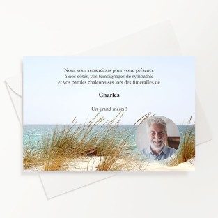 Carte de remerciements funéraire océan avec photo