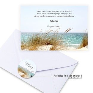 Carte de remerciements funéraire océan + stickers décès