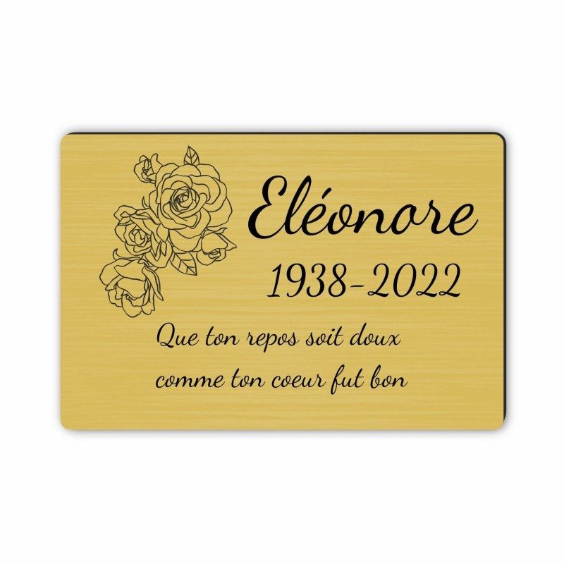 Plaque funéraire gravée rose
