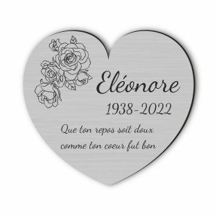 Plaque funéraire gravée cœur rose