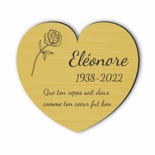 Plaque funéraire gravée cœur rose