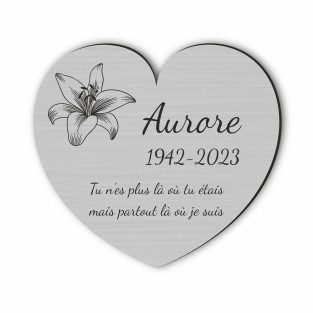 Plaque funéraire gravée cœur fleur