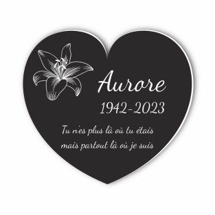 Plaque funéraire gravée cœur fleur