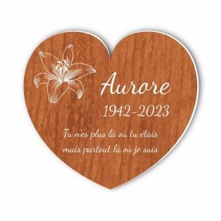 Plaque funéraire gravée cœur fleur