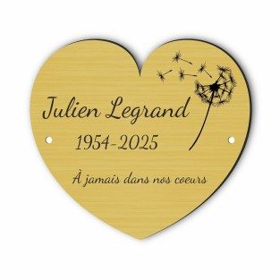Plaque funéraire gravée cœur pissenlit avec perçage
