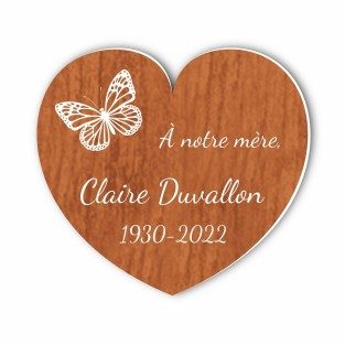 Plaque funéraire gravée cœur papillon