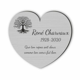 Plaque funéraire gravée cœur arbre de vie