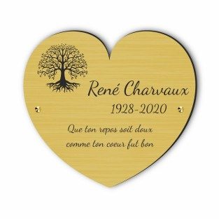 Plaque funéraire gravée cœur arbre de vie