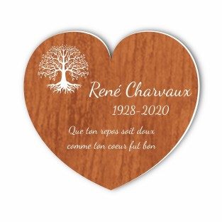 Plaque funéraire gravée cœur arbre de vie