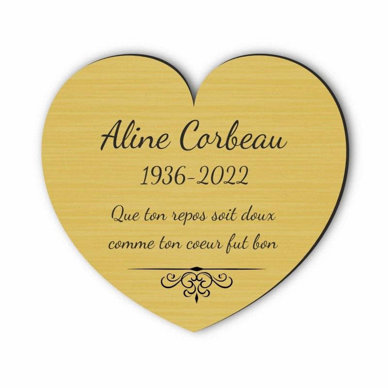 Plaque funéraire gravée cœur décoration
