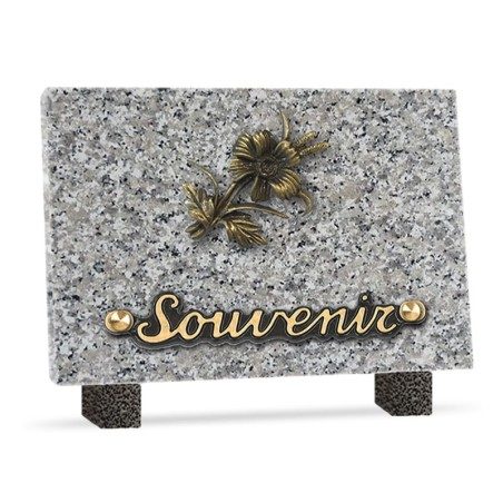 Plaque funéraire granit fleur 1 inter 18x12cm