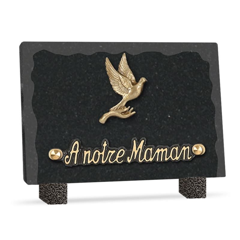 Plaque funéraire granit colombe 1 inter 18x12cm