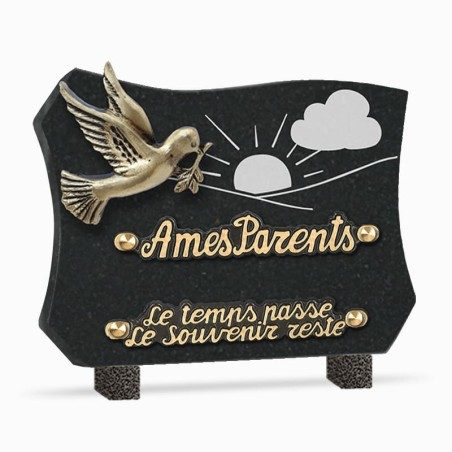 Plaque funéraire granit colombe 2 inters 20x15cm