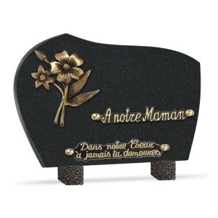 Plaque funéraire granit fleurs 2 inters 25x18cm