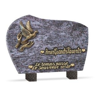 Plaque funéraire granit colombe 2 inters 25x18cm