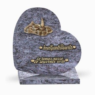 Plaque funéraire cœur granit village 2 inters 25x25cm