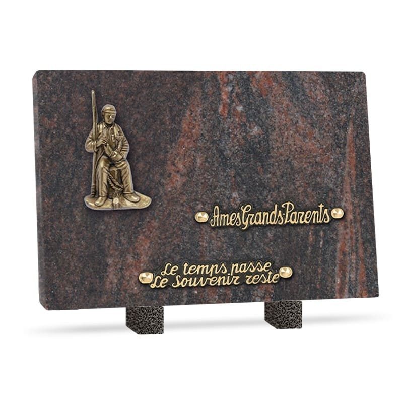 Plaque funéraire granit pêcheur 2 inters 30x20cm
