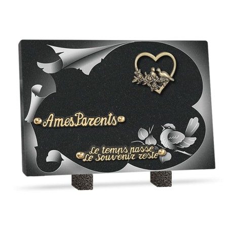 Plaque funéraire granit cœur 2 inters 30x20cm