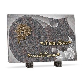 Plaque funéraire granit fleurs 2 inters 30x20cm