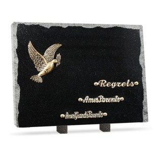 Plaque funéraire granit colombe colombe 3 inters 40x30cm