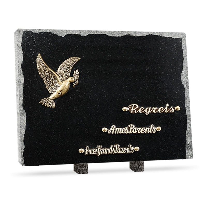 Plaque funéraire granit colombe colombe 3 inters 40x30cm