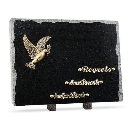 Plaque funéraire granit colombe colombe 3 inters 40x30cm