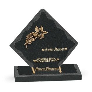 Plaque funéraire losange granit fleur 3 inters 28x28cm