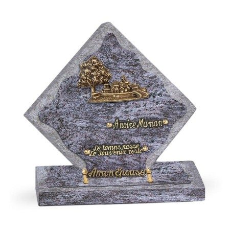 Plaque funéraire losange granit village 3 inters 28x28cm