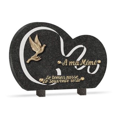 Plaque funéraire nuage granit colombe 2 inters 30x20cm