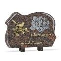 Plaque funéraire granit colombe fleur 2 inters 35x25cm