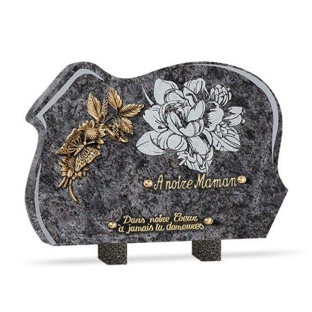 Plaque funéraire floral papillon en granit 35x25cm Plaque funéraire floral papillon en granit 35x25cm