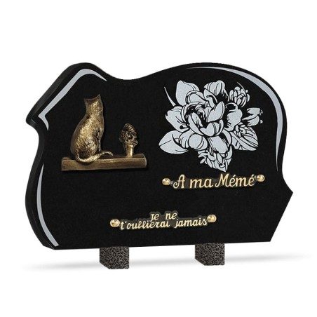 Plaque funéraire granit chat 2 inters 35x25cm Plaque funéraire granit chat 2 inters 35x25cm