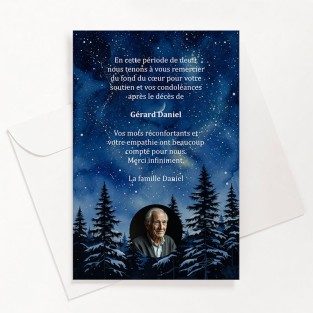 Carte de remerciements décès nuit étoilée avec photo