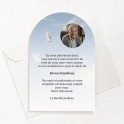 Carte de remerciements funéraire colombe dans le ciel avec photo