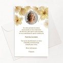 Carte de remerciements funéraire fleurs or avec photo