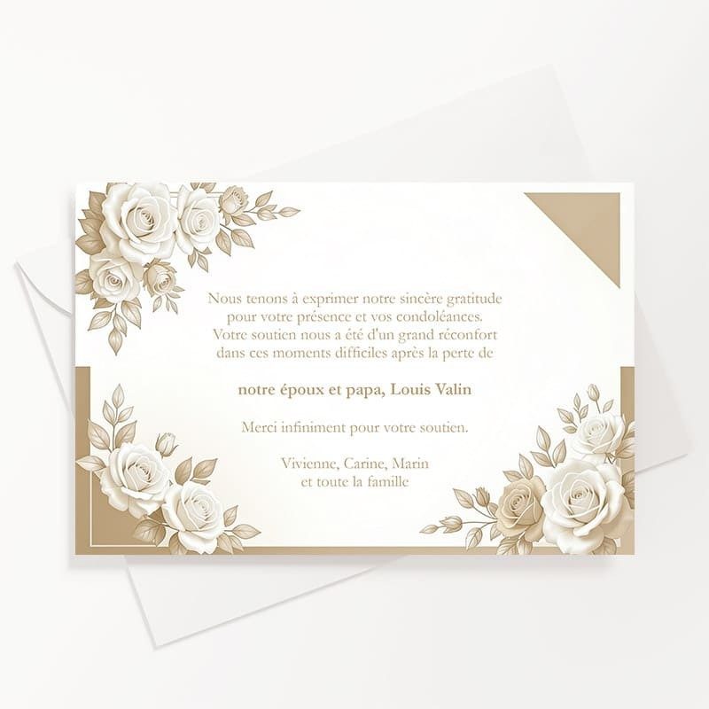 Carte de remerciements décès décor fleuri