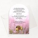 Carte de remerciements funéraire champs de fleurs roses avec photo