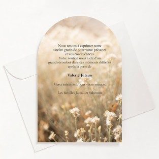 Carte de remerciements décès champs fleur