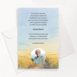Carte de remerciements funéraire campagne aquarelle avec photo