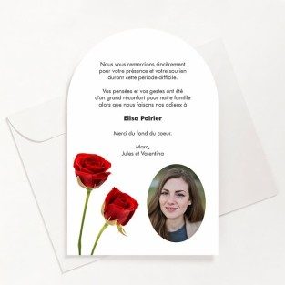 Carte de remerciements décès rose rouge avec photo